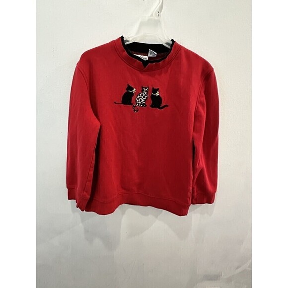 Vintage Speculation Cat Sweatshirt Grannycore Cottagecore Med Red - Picture 1 of 6